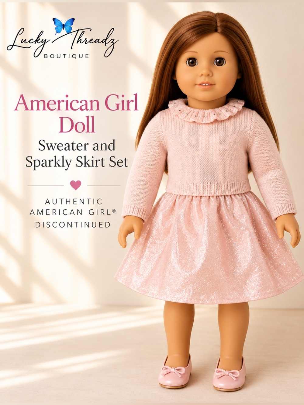 American Girl Doll Retired Pink Sweater Sparkly Skirt Set